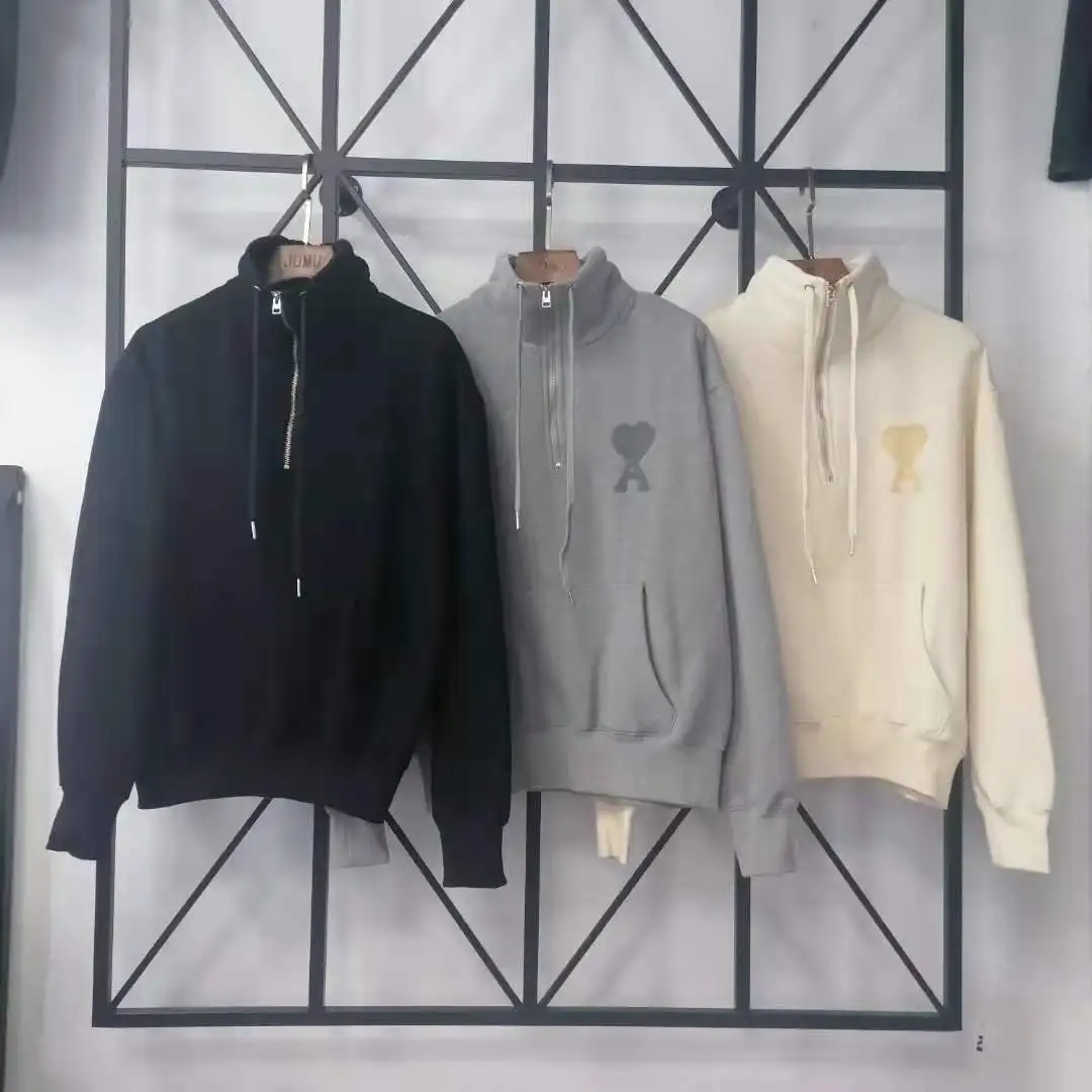 

Новинка осенне-зимний модный пуловер AMI с трехмерной вышивкой love на молнии свитер с капюшоном для мужчин и женщин в том же стиле