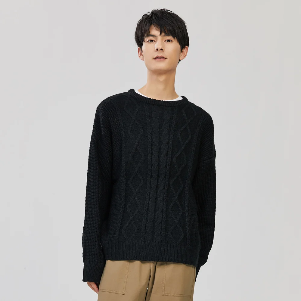 Metersbonwe Man Texture Sweater Round Collar Pullover Solid Color Warm Long Sleeves Winter Loose Korean Style Teenagers Sweater