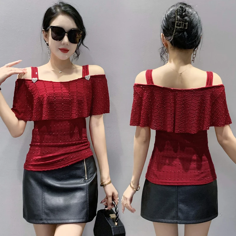 Женская футболка с открытыми плечами и коротким рукавом новинка 2022 летние модные