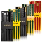 Палочки для еды, Нескользящие термостойкие многоразовые пищевые палочки красного, темно-зеленого, черного цветов, подарочный набор, 5 пар