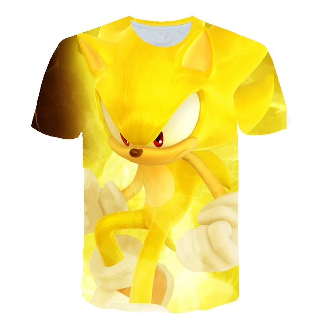 

Новинка 2023, желтая футболка Sonic, детская одежда для мальчиков, мультяшная игра Super Sonic, одежда для мальчиков, мужская и женская футболка, летняя одежда для девочек