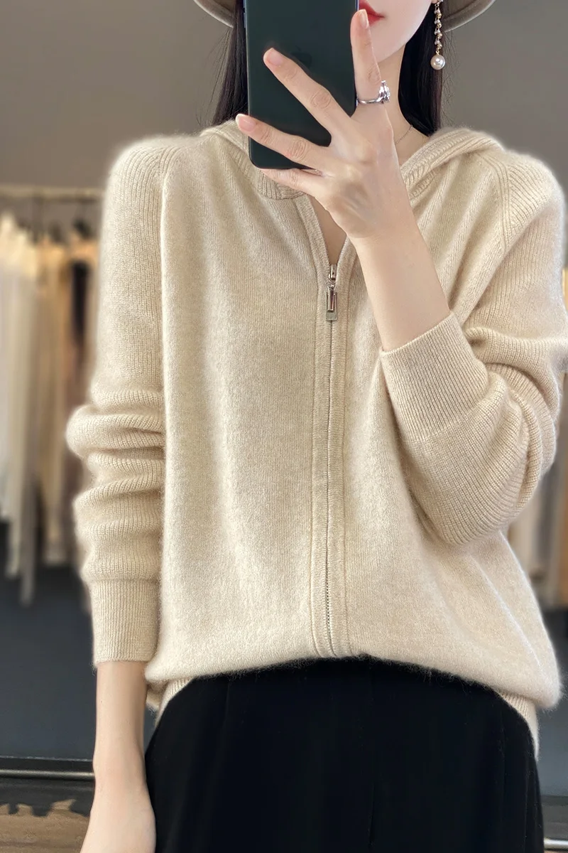 

Spring Autumn Woman's Sweaters Female Cardigan Long Sleeve Hooded Casual Coat Zipper Jacket Blouse Large Size Top Knitted Jumper