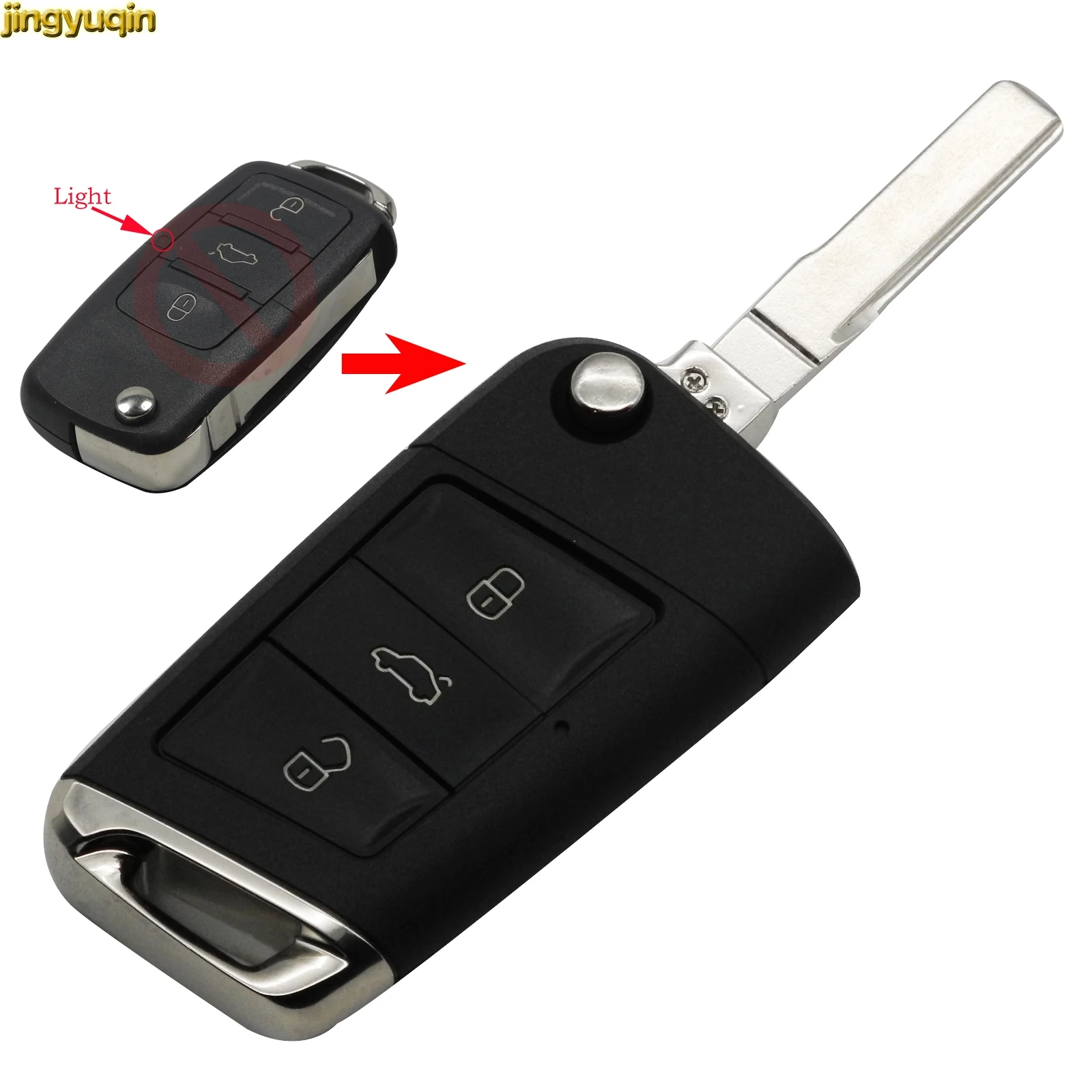 

Jingyuqin 3 Button Modified Flip Remote Car Key Shell for VW Tiguan Golf 7 Jetta Passat Beetle Polo Bora Uncut Blade Folding Fob