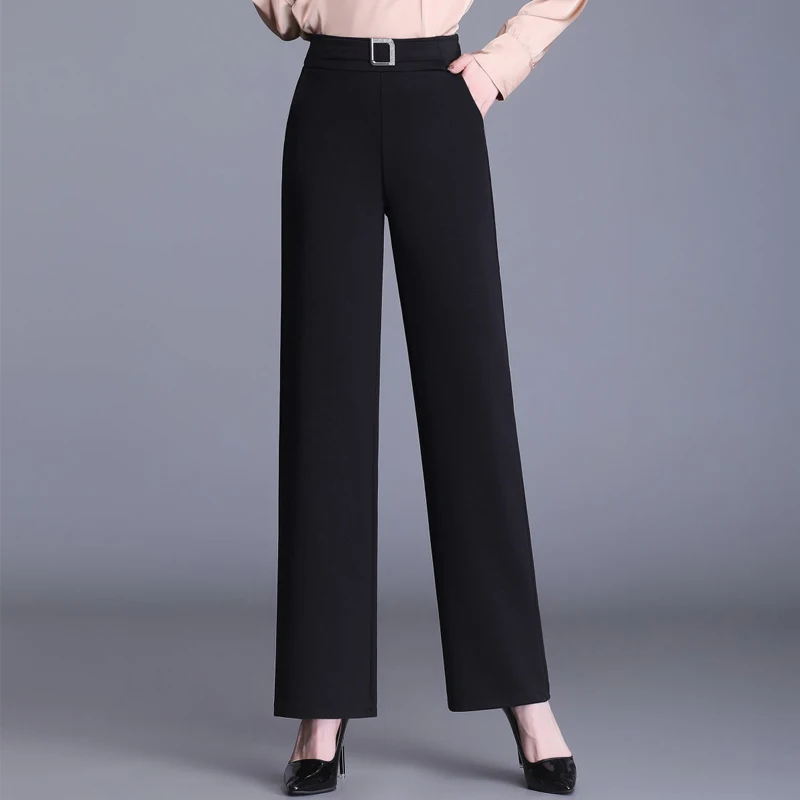 

Summer New Elastic Waist Solid Loose Straight Pants Simplicity All-match Plus Size Wide Leg Pants Fashion Casual Women Clothing