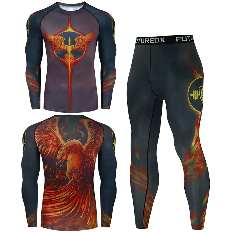 

Мужские спортивные комплекты из 2 предметов, мужской комплект для бокса Rashguard, компрессионная одежда для ММА, мужской спортивный костюм с дл...