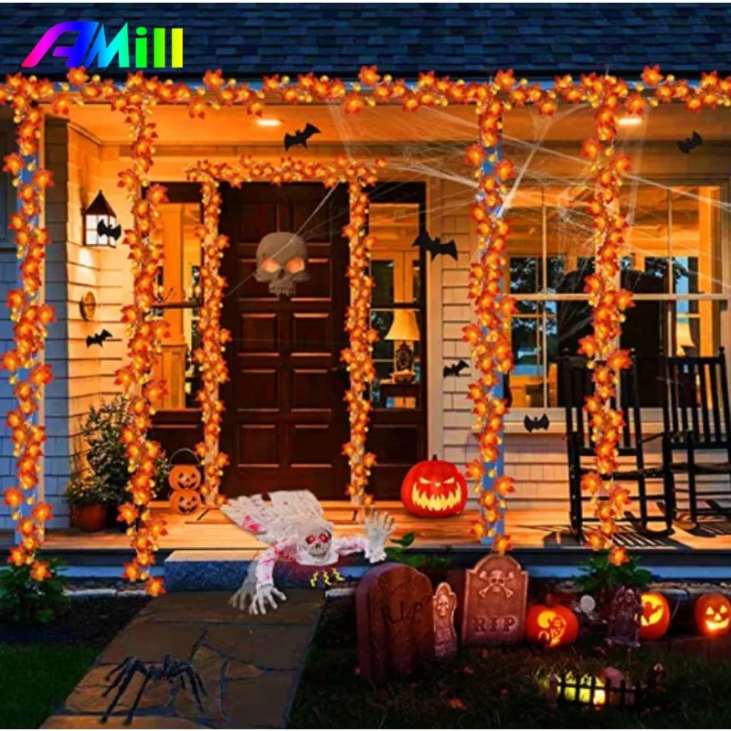

3/6M Christmas Decoration Artificial Maple Leaf Leaves LED Light String Lantern Garland Home Party DIY Decor Halloween New Year