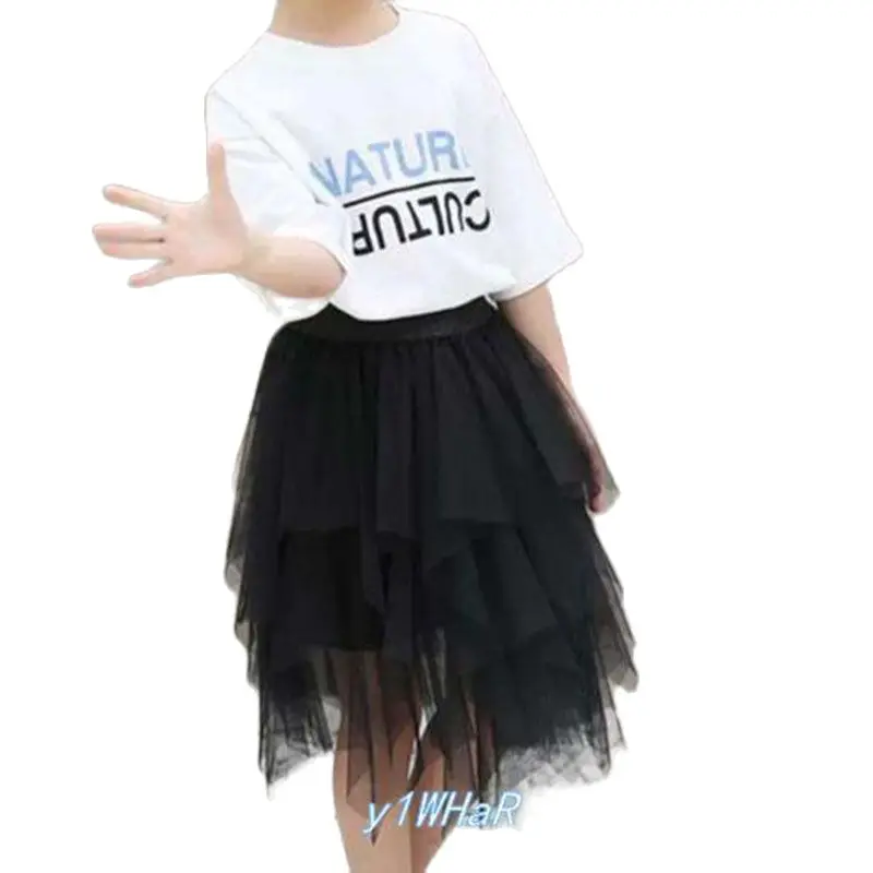 3-12Yrs Gauze Girls Skirts Rainbow Irregular Skirt Children's Clothes Bottomst Girl Tutu Princess Dance Skirt Mother Child Skirt