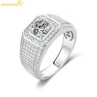 sace gems luxury 1 carat moissanite s925 sterling silver mens ring with gra certificate wedding party fine jewelry gift