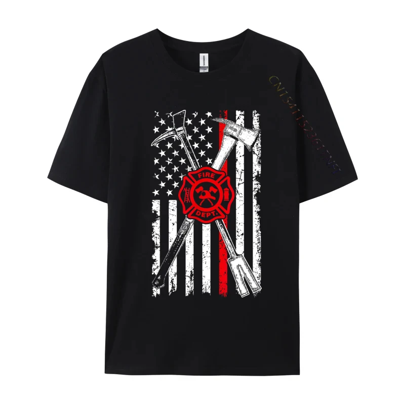 Patriotic Design Axe Halligan Thin Line Red Firefighter Geek Personalized Men T-Shirts Rife Crew Neck Cotton Tops