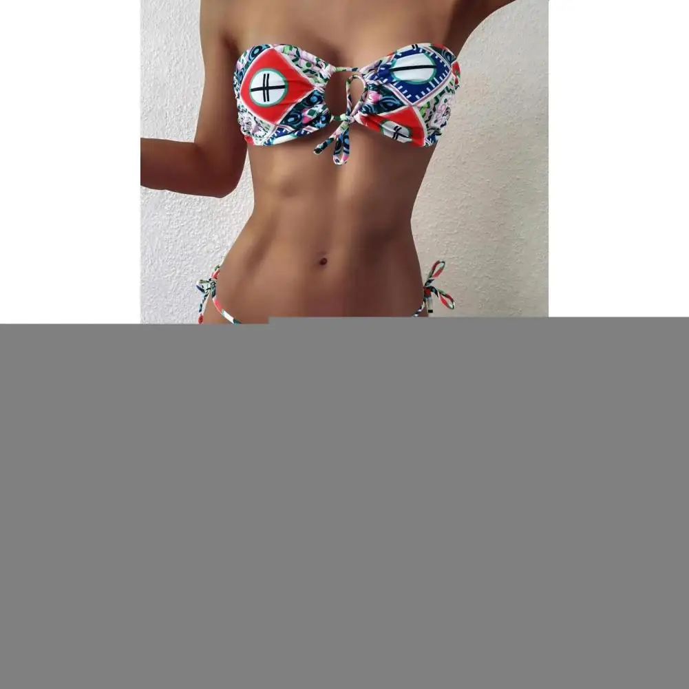 

2 Pcs/Set Sexy Swimwear Set Wireless Two-piece Lace-up Padded Summer Swimwear Set