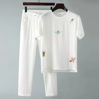 sports suit mens summer high end luxury embroidery mens summer casual short sleeve trousers two piece set