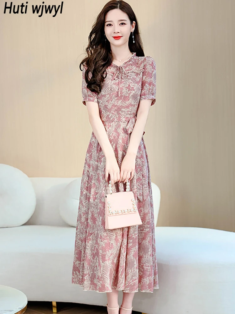 

Шифоновое свадебное платье миди с коротким рукавом и принтом, шикарное летнее элегантное облегающее платье-макси для выпускного вечера, 2023