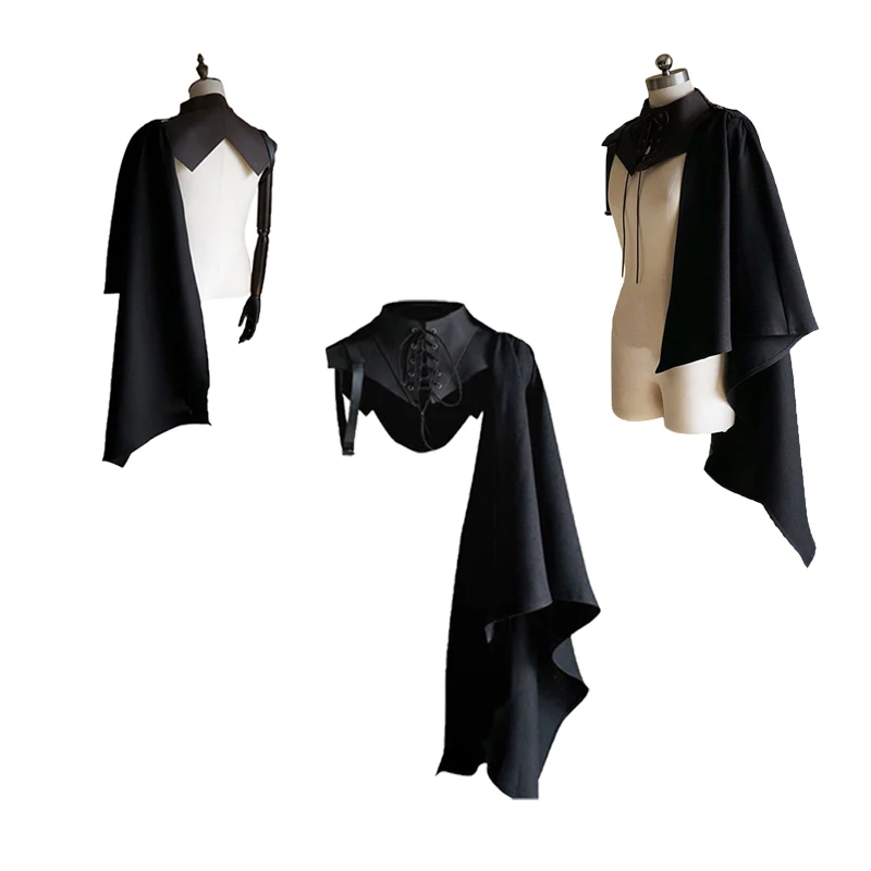 Retro Steampunk Medieval Men Cosplay Black Cape Costume Chest Harness Faux Leather Gothic Knight Armor Cloak Halloween Suit