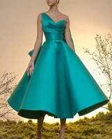 jade prom birthday dresses one shoulder sleeveless tea length satin with bow party evening gown homecoming robe de soiree