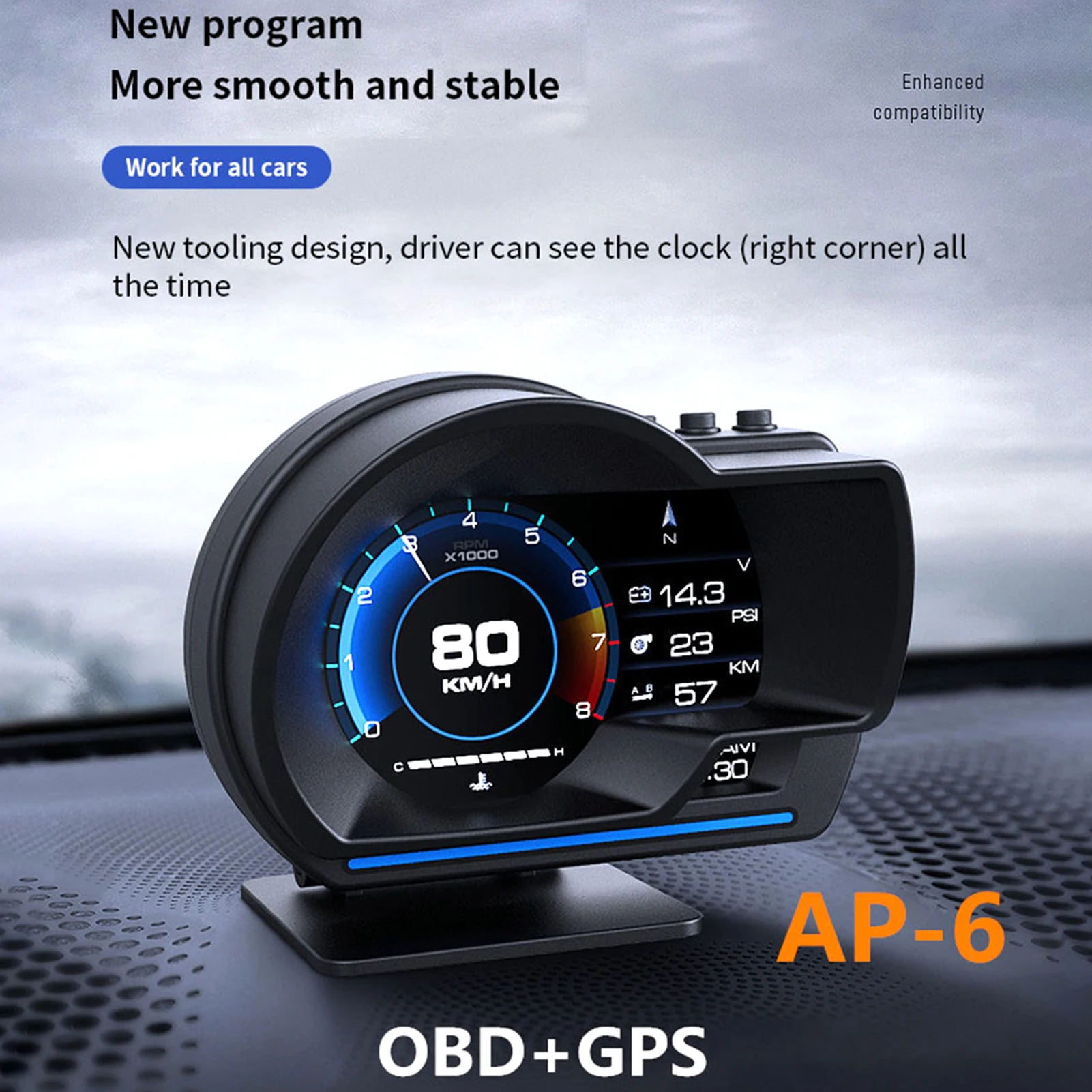 Фото Автомобильный проекционный дисплей (HUD) OBD2 Plus с GPS: Умный измерительный прибор, высокоточный спидометр, диагностический инструмент, удаление кодов неисправностей, безопасное вождение №1