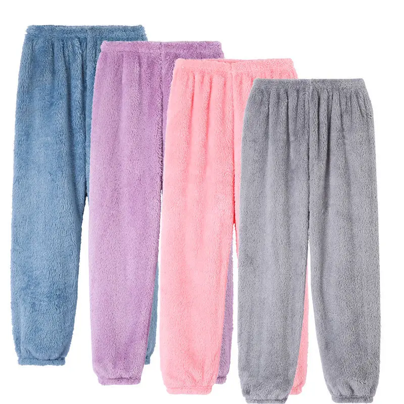 

Зимние парные штаны для сна, флисовые теплые и удобные плюшевые домашние брюки, свободные однотонные флисовые брюки с эластичным поясом