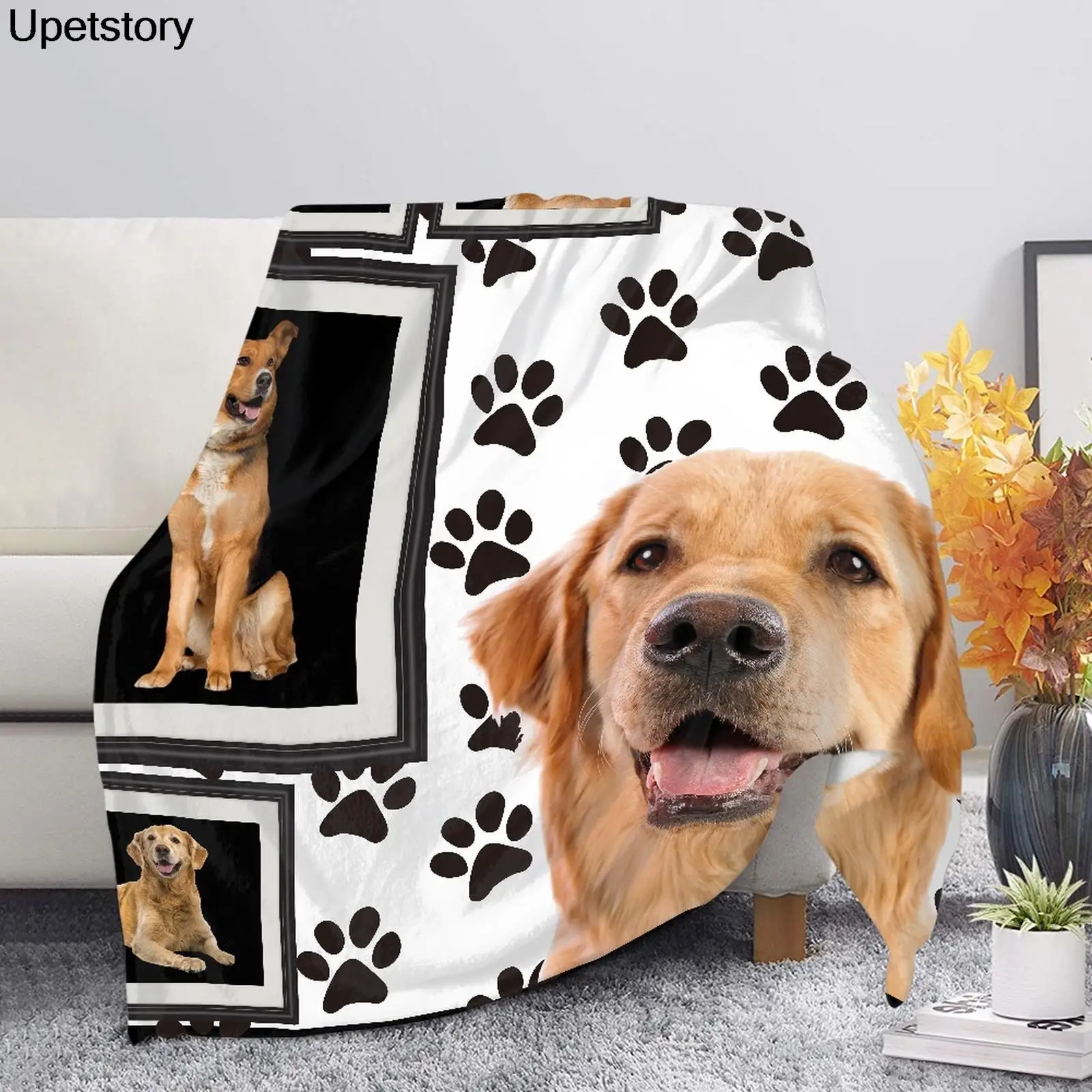

Upetstory шерстяное одеяло с изображением лап золотистого ретривера дизайн собаки теплое одеяло шерпа одеяло мягкое уютное детское одеяло под заказ