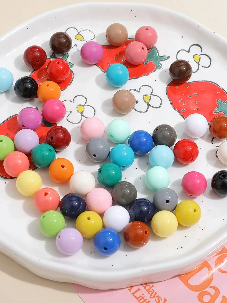 

New 100pcs/lot 14mm 16mm color print geometry rounds shape acrylic Straight holes beads diy jewerly garment pendant accessory