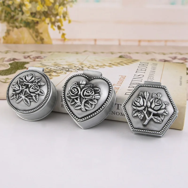 

Jewelry Box Vintage Metal Silver Color Treasure Storage Cases for Jewelry Crystal Gem Trinket Box Holder Earring Organizer