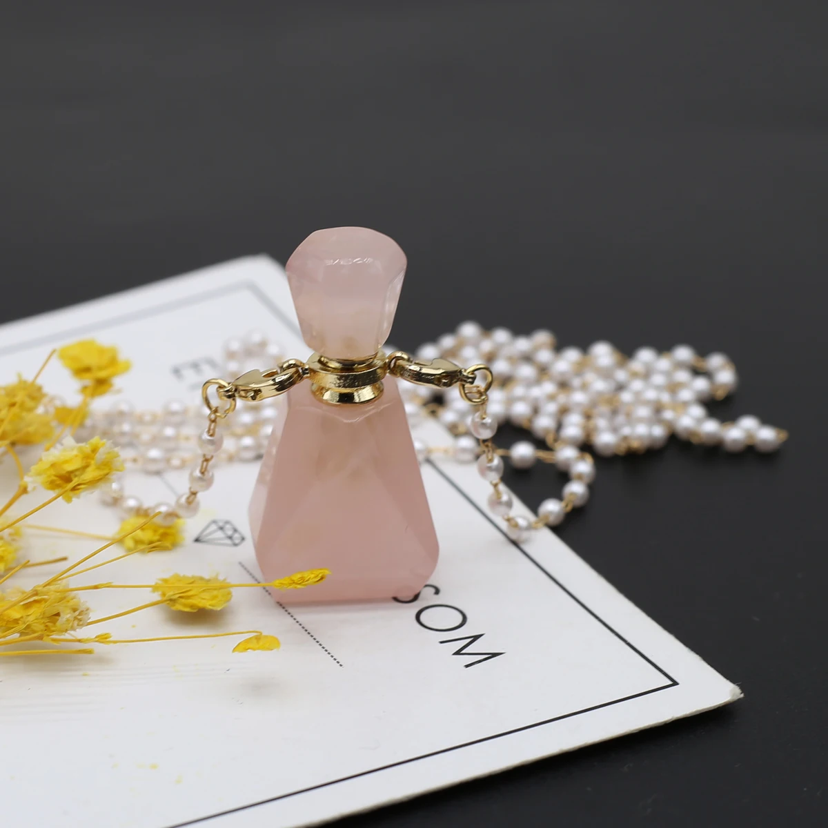 

Natural Stone Crystal Pendant Necklace Mini Perfume Bottle Gold Color Chain for Women Trendy Necklace Jewelry Gifts