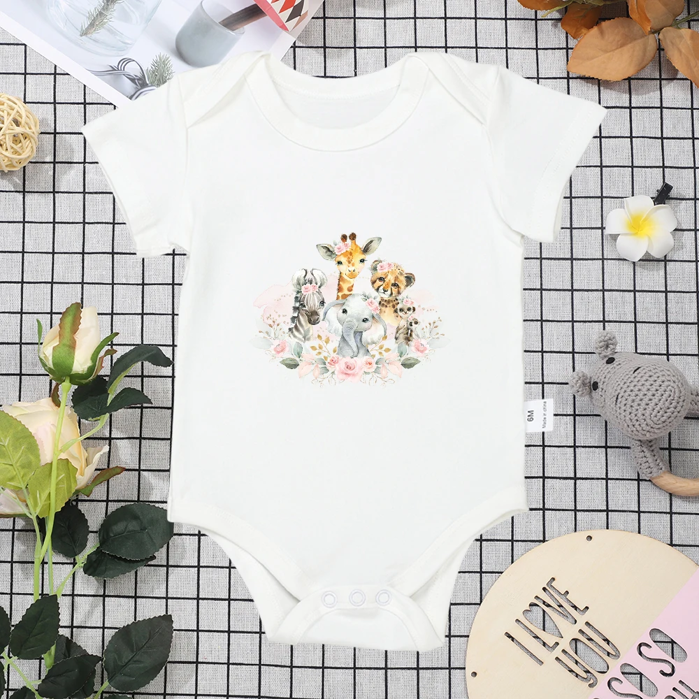 

Cartoon Baby Girl Clothes Casual Fashion Bodysuit Summer Casual White Short Sleeve Romper Cotton Infant Boy Jumpsuit Onesies