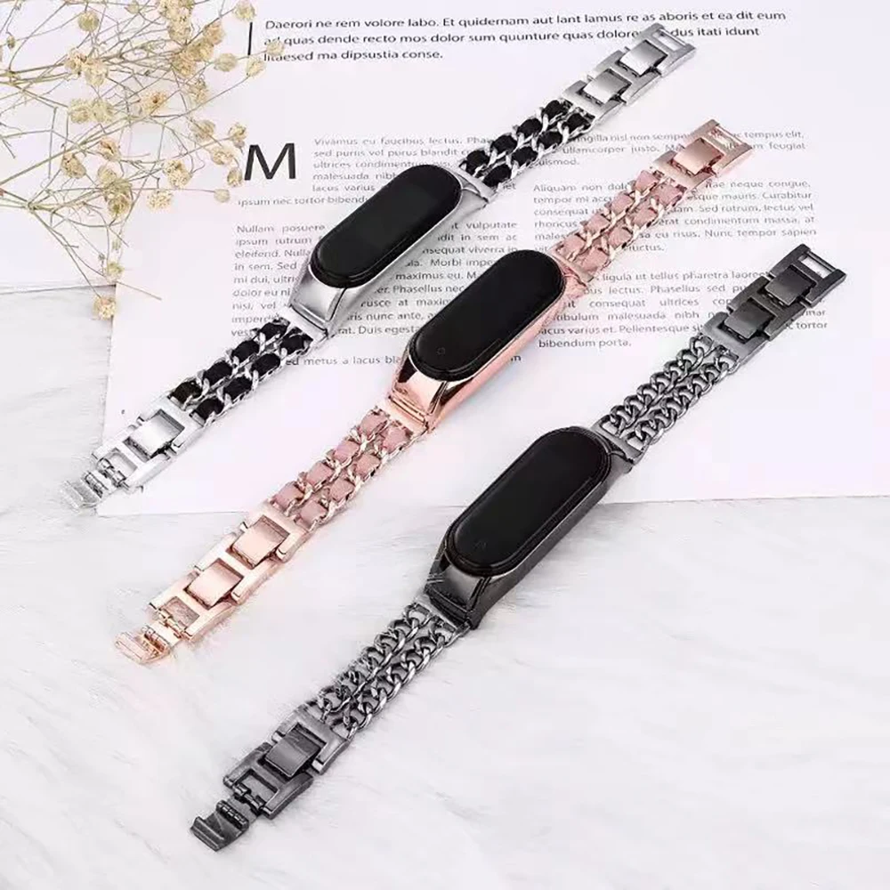Luxury Metal Strap For Xiaomi Mi Band 7 6 5 4 3  Smart Watch Stainless Steel Wristband For Mi Band 6 5 4 3Women Leather Bracelet
