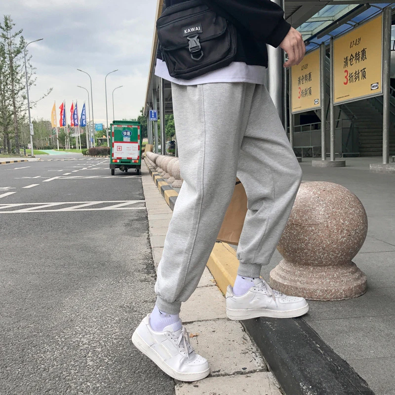 Summer Sports Pants Men's Thin Trend Loose Casual Trousers Trendy Brand Solid Color Boys Nine-point Waist Sweatpants