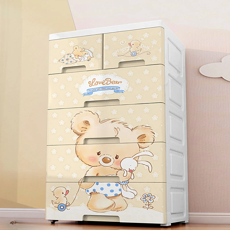 

Большой ящик для хранения с мультяшным рисунком, стильный пластиковый бытовой Органайзер для детской одежды и игрушек, сортировочный шкаф