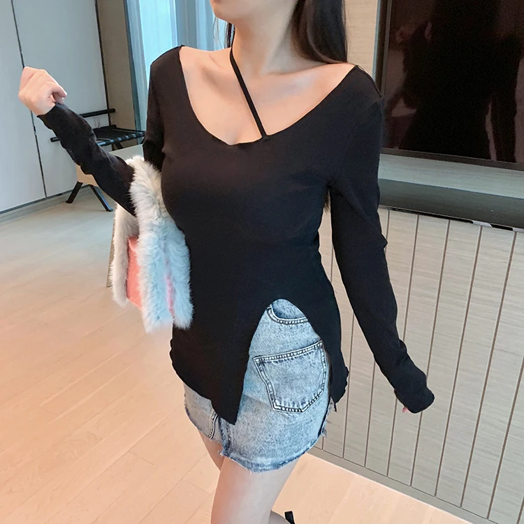 

han New autumn fat plus size T-shirt with long-sleeved slim bottoming shirt for women's all-match
