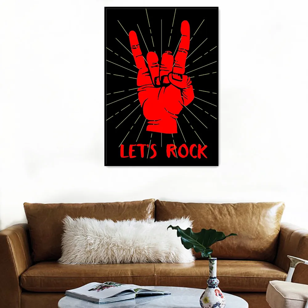 

Let's Rock Music Posters and Prints Punk Metal Canvas Paintings Wall Hanging Pictures Wall Sticker Bedroom Living Room Decor B2