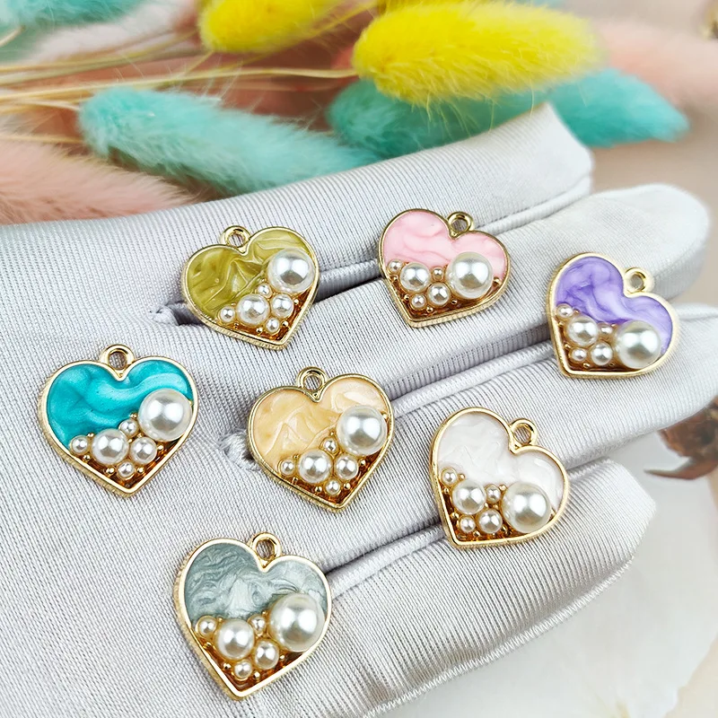 

10 шт. жемчужные эмалевые подвески в форме сердца для изготовления ювелирных изделий Модные серьги DIY браслет ожерелье аксессуары