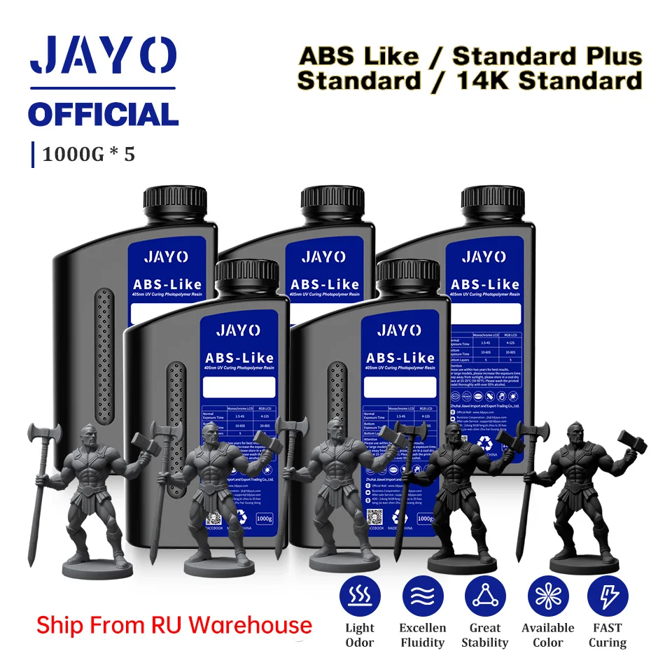 Фото Фотополимерная смола JAYO 3D Standard/похожая на ABS/похожая на 14K Standard, 405 нм, для УФ-отверждения, быстросохнущая, для 2K, 4K, 6K, 8K LCD/DLP/SLA 3D-принтеров №1