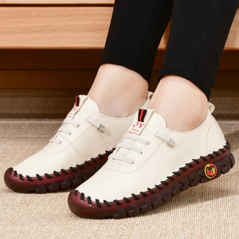 

Platform Loafers Women's Casual Shoes Summer Leather Flats Comfortable Slip on Mom Shoe Plus Size Oxfords Breathable Shoes