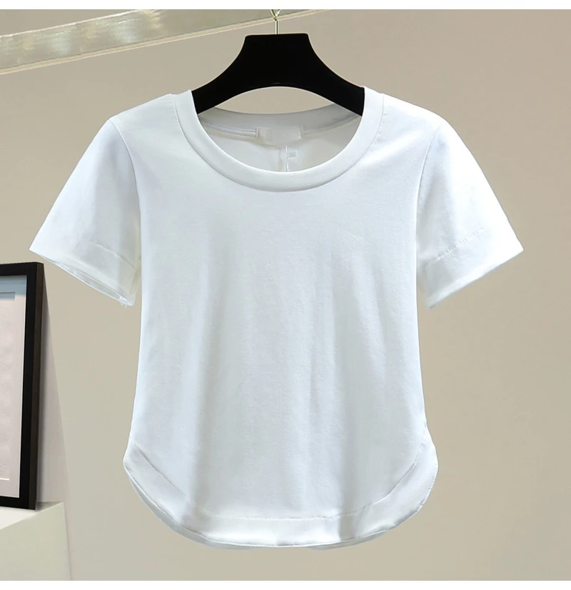 

High Waist Crop Top Women 2022 Summer Slimming Simple Cotton T Shirt Casual All-Matching Round Neck Short Sleeve T White Black