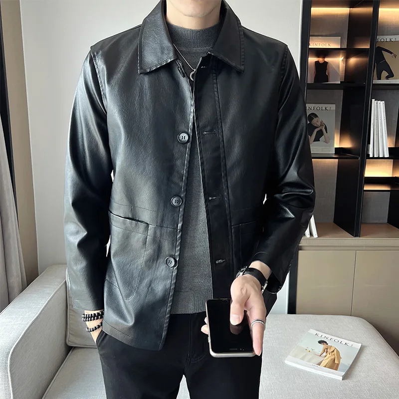 

2023 Fashion Men Casual Leather Jackets Winter New Jacket Street Style Male Inside Thick Coats Men's Leather Jacket S-5XL