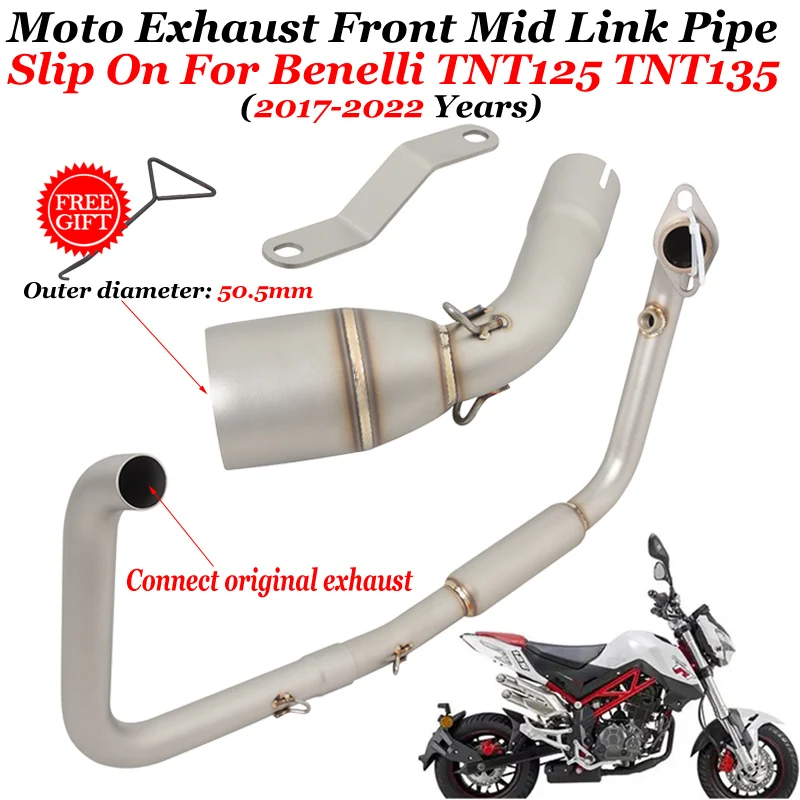 

Slip-On For Benelli TNT125 TNT135 TNT 125 135 2017 - 2022 Motorcycle Exhaust Modify Front Mid Link Pipe Connecting 51mm Muffler