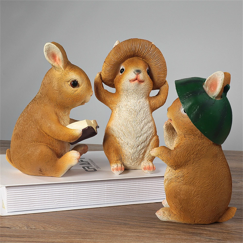 

Nordic Cartoon Cute Rabbit Statue Resin Sculpture Figurine Office Home Decoration Desktop Decor Handmade Craft Modern Art