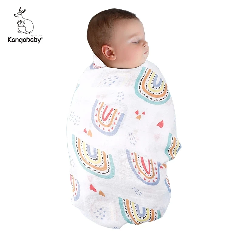 Kangobaby #My Soft Life# Bamboo Cotton Muslin Gauze Baby Blanket Nursing Cover Super Soft Rainbow Pattern Newborn Quilt