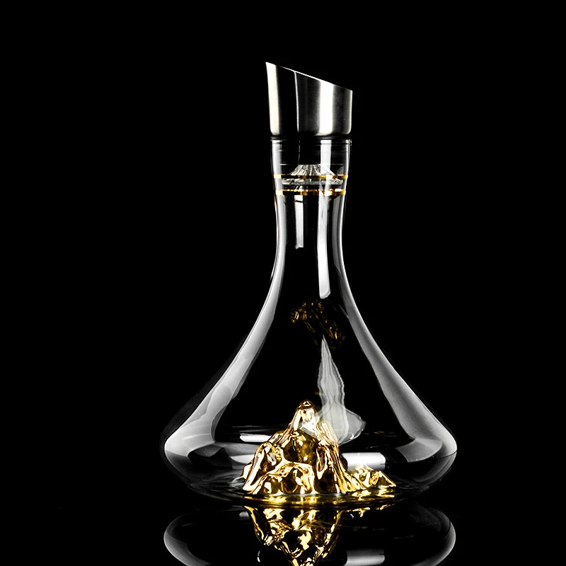 Creative Glass Decanter Golden Mountain Shape Home Wine Decanter Luxury Dispenser Transparent Filter Large Capacity Wine Bottle
