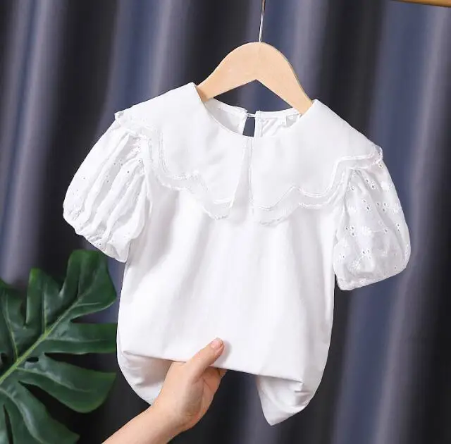 

Fashion Wholesale Boys girls Causal White Flower Shirt Long Shirts Tops Tee Cute Shirt