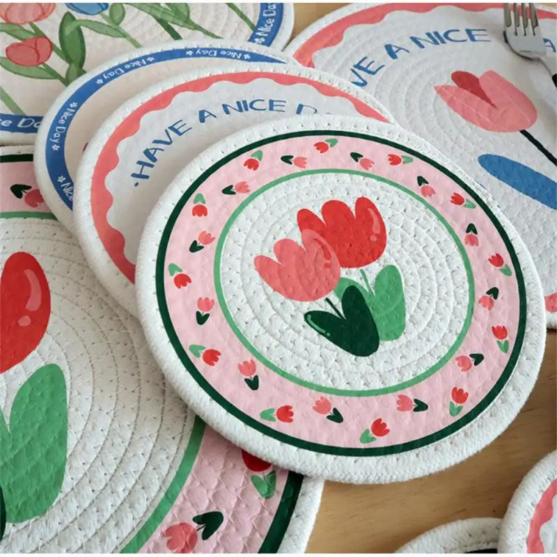 

Tableware Mats Kitchen Table Mats Tulip Coaster Cotton Cord Heat Insulation Pad Coasters 1pcs Dining Table Pads Placemat Pad