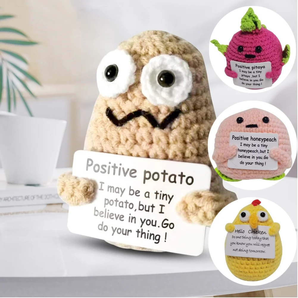 

Positive Potatoes Room Decor Cute Wool Knitting Doll With Card Funny Positivity Affirmation Cards Potato Doll Gift Decoration