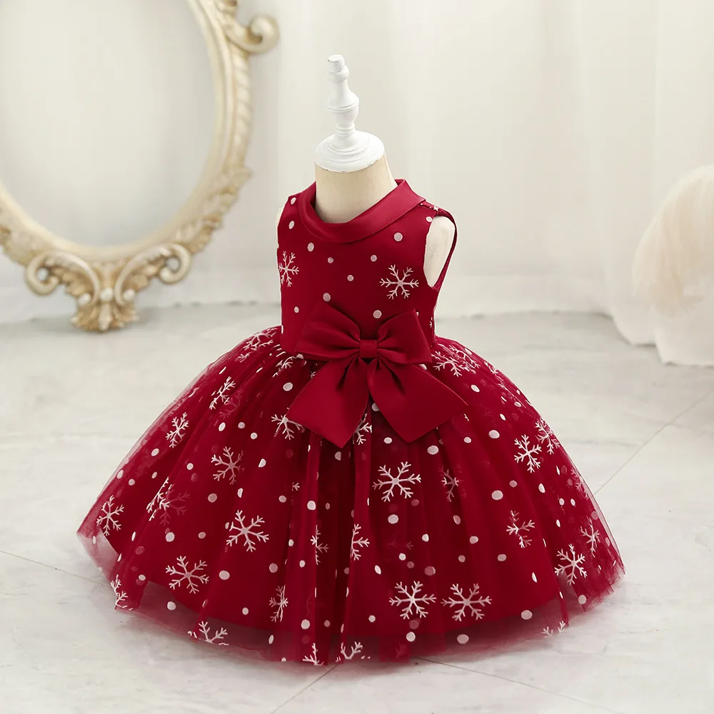 Christmas Kid Girl Dress Snowflake Party Dress for Baby 1 Year Birthday Toddler Children Princess Dress Christening Gown 1-6Y