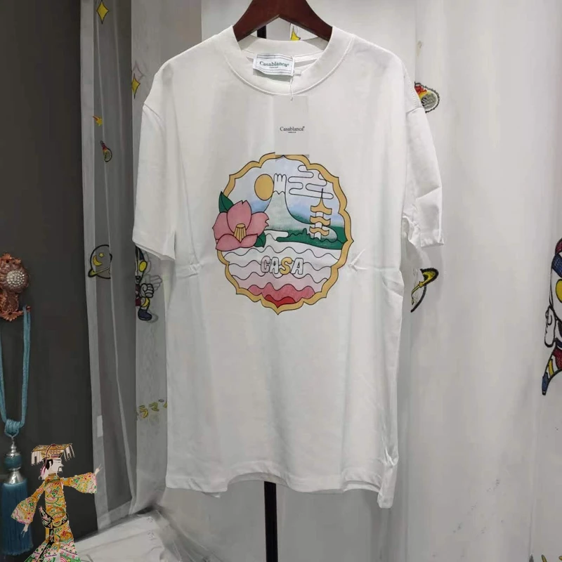 

23ss CASABLANCA T-shirts Pink Lotus Print Men Women Couples Streetwear Short Sleeve Tee Original Label Casablanca Tshirt