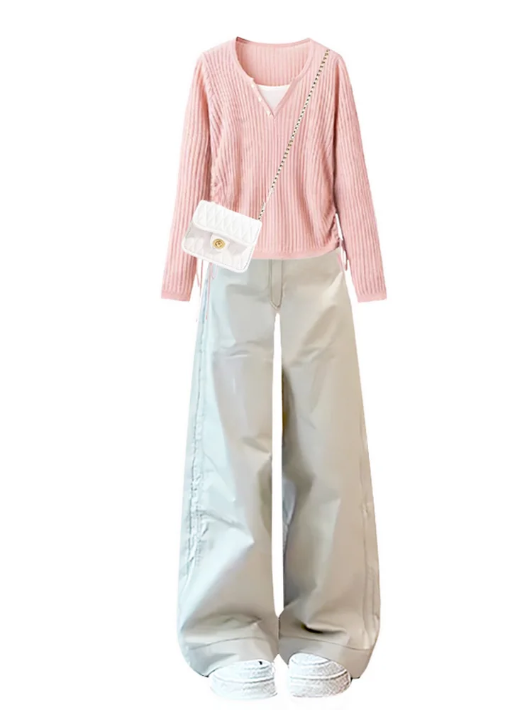 Женский Осенний деловой костюм элегантный вязаный повседневный комплект из двух