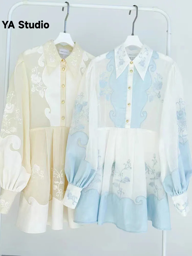 

[YA Studio] Court Embroidered Lantern Sleeves Loose Fitting Shirt A-hem