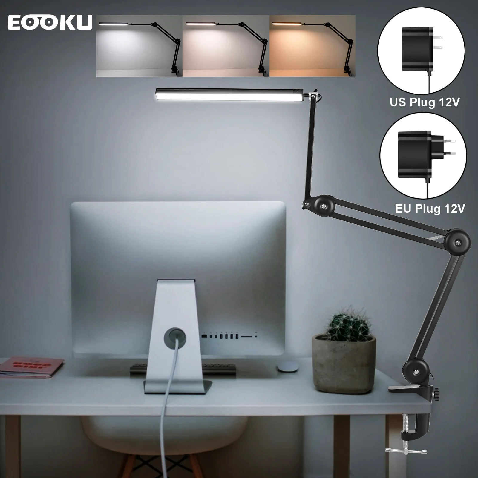 

EOOKU Desk Lamp Clip on Light Desk Light 108 LED Lamp with 3 Lighting Modes, Dimmable 10 Brightness Levels Eye-Caring Lamp