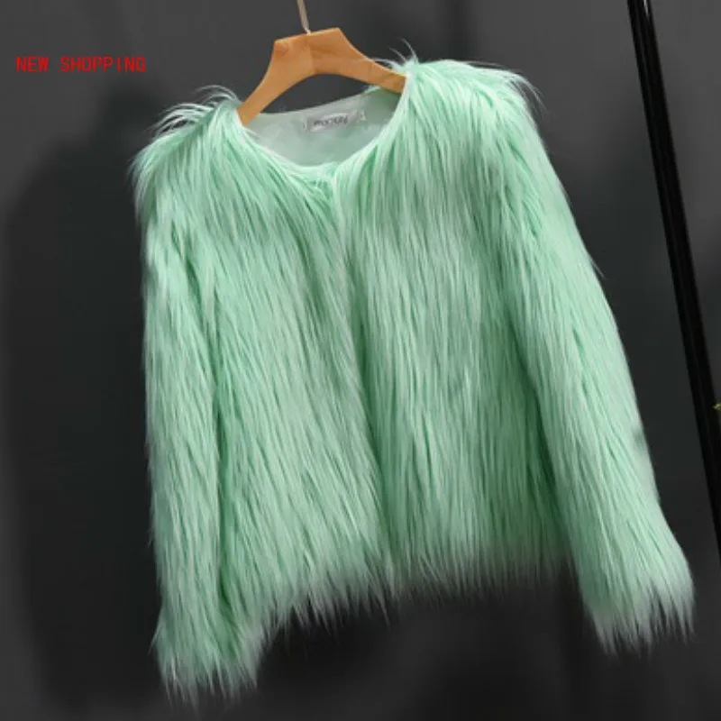 Female Jacket Fur Autumn Winter Shaggy Outerwear Warm Faux Women Short Fur Coat Plus Size Black White Pink Plush Coats 5 Colors