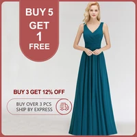 missshow elegant v neck ruched chiffon bridesmaid dresses 2022 long women party gowns sleeveless formal maid of honor dress
