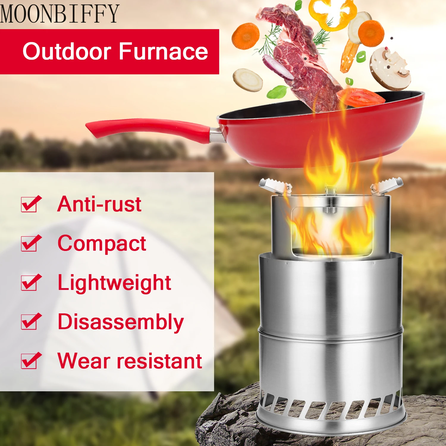 

Large Size Camping Wood Stove Lightweight Gas Wood Stove for Outdoor Picnic BBQ Cooking Camping Backpacking Furnace
